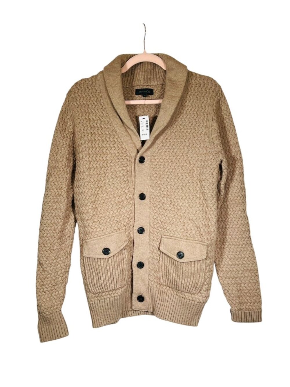 RW&CO Shawl Collar Cardigan Sweater Mens Small Wool Blend NWT Beige $129.90